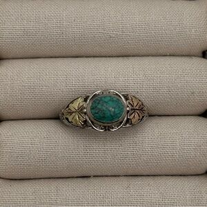 Black Hills Gold and Sterling Silver Ring with Turquoise size 9.75